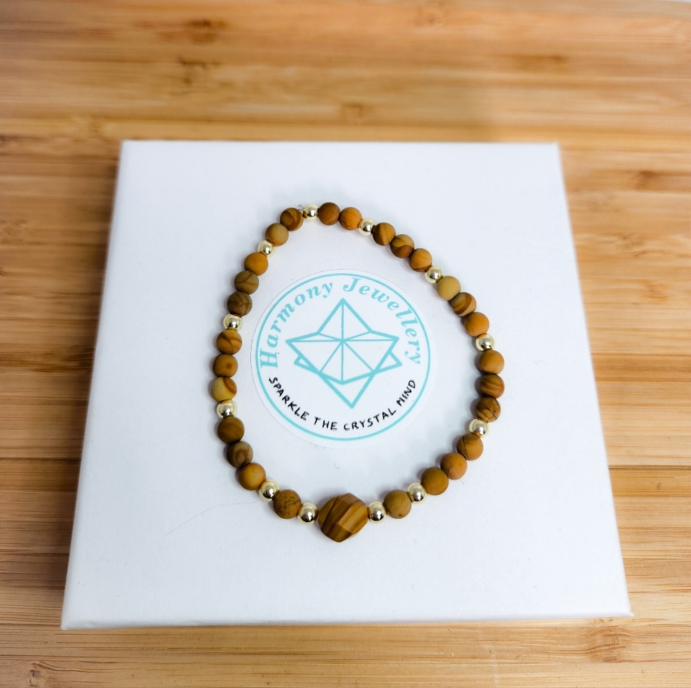 4 mm Picture Jasper and 8 mm Center Bead bracelet